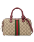 Medium Ophidia Boston, &pound;795, Handbags, Beige/Burgundy, Canvas/Leather, Front view